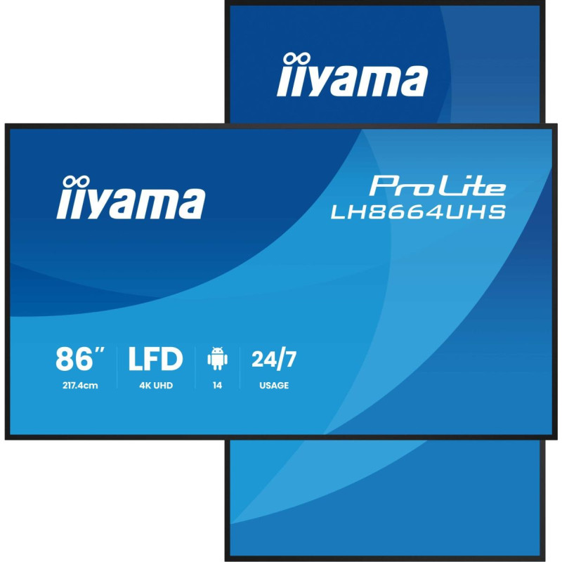 Iiyama Monitor iiyama IIYAMA LH8664UHS-B3AG 218,44cm 86 cali 3840x2160 UHD IPS panel Haze 25 proc 500cd/m Landscape and Portrait Speakers 2x 10W 2x HDMI