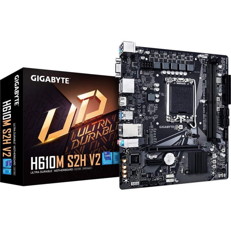 Gigabyte H610M S2H V2 Motherboard - Supports Intel Core 14th CPUs, 4+1+1 Hybrid Phases Digital VRM, up to 5600MHz DDR5, 1xPCIe 3.0 M.2, GbE LAN, USB 3.2 Gen 1