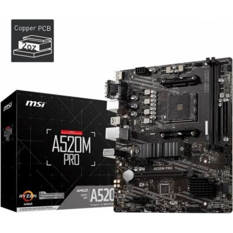 MSI A520M PRO AM4 2DDR4 DP/VGA/HDMI USB3.2 mATX