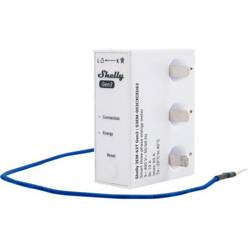 Shelly 3EM-63T Gen3 1/3-channel WiFi energy meter (flat terminal)
