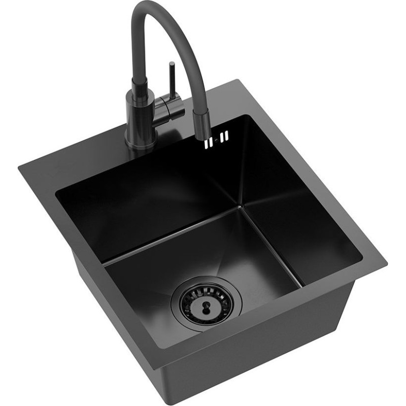 Quadron LUKE 90 plautuvė juoda (40x45x20) su sifonu + Maggie mai&scaron;ytuvas juodas ZH4045PVDBLM_3323503PVDB LM