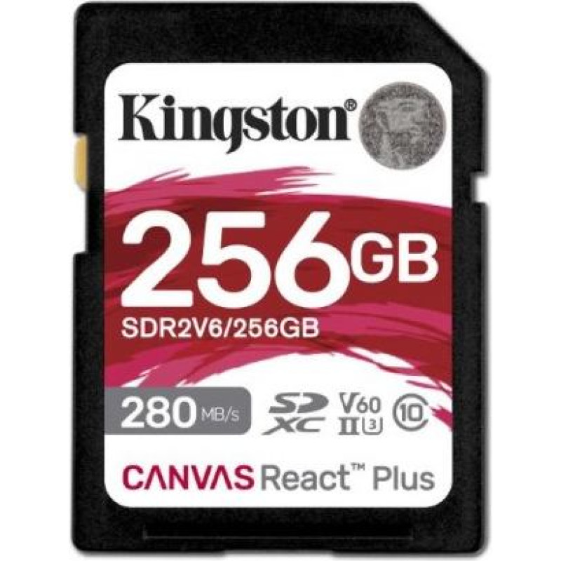 Kingston 256GB React Plus 280/150/MB/s U3 V60 SD Card