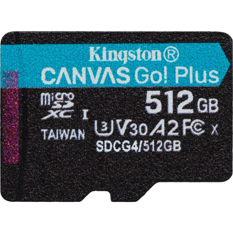 Kingston Technology 512GB microSDXC Canvas Go Plus Gen4 200R A2 U3 Single Pack w/o ADP