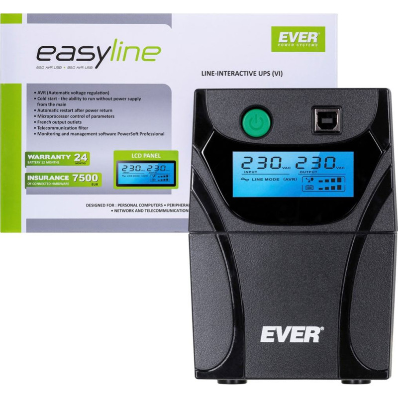 Ever EASYLINE 650 AVR USB Line-Interactive 0.65 kVA 360 W