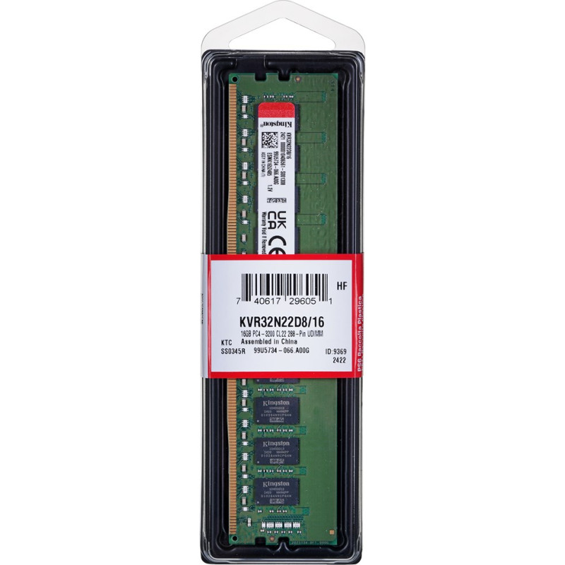 Kingston Technology ValueRAM KVR32N22D8/16 memory module 16 GB 1 x 16 GB DDR4 3200 MHz