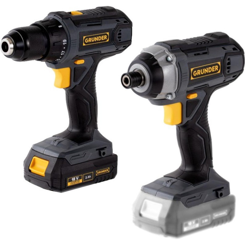 Grunder KOMPLEKT, SISALDAVAD T&Ouml;&Ouml;RIISTA CDL1, 218CWL1218E, 18V, 2AH