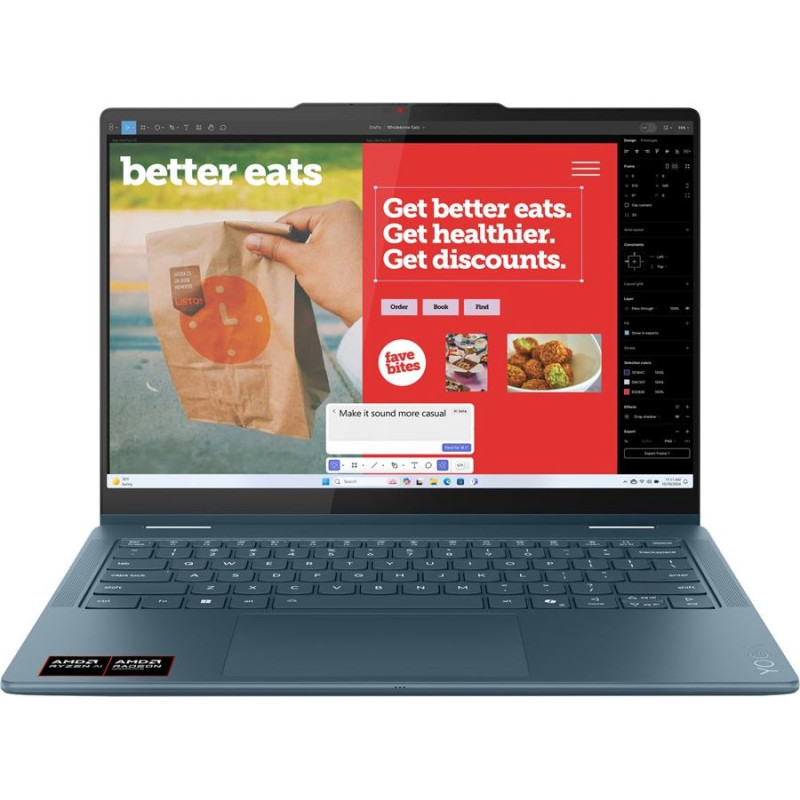 Lenovo Yoga 7 2-in-1 14AKP10 Copilot+ PC AMD Ryzen AI 5 340 Hybrid (2-in-1) 35.6 cm (14") Touchscreen WUXGA 16 GB LPDDR5-SDRAM 512 GB SSD Wi-Fi 7 (802.11be) Windows 11 Home Teal