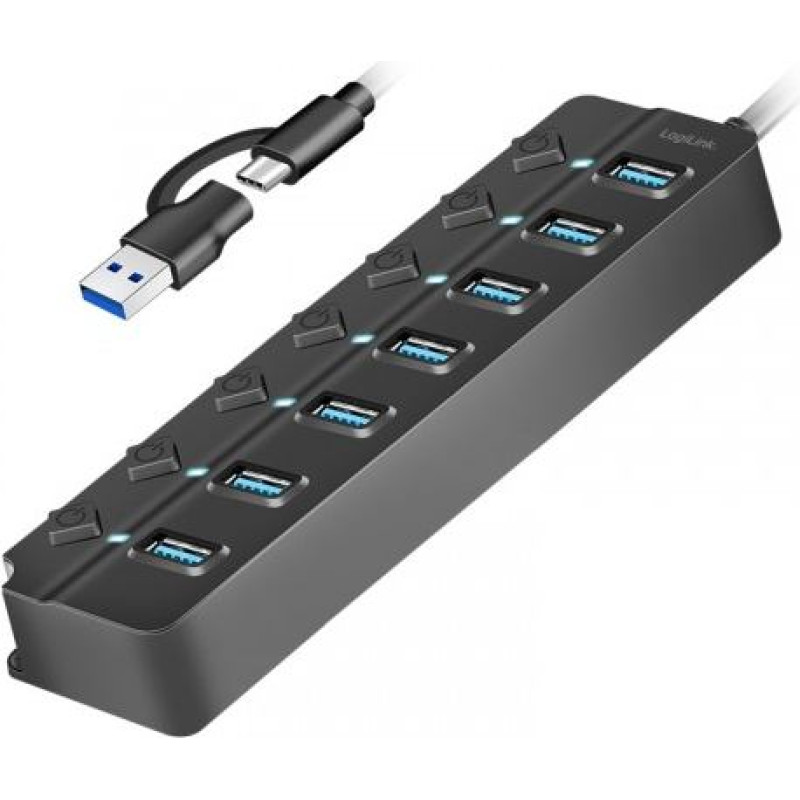 Logilink USB3.2 Gen1 hub, 7 port on/off switch black
