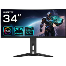 Gigabyte MO34WQC2 34" OLED WQHD Curved Gaming Monitor - 3440 x 1440, 240Hz, 0.03ms, KVM, 250 cd/m&sup2;, FreeSync Premium Pro, DisplayHDR True Black 400, HDMI 2.1, Displayport 1.4