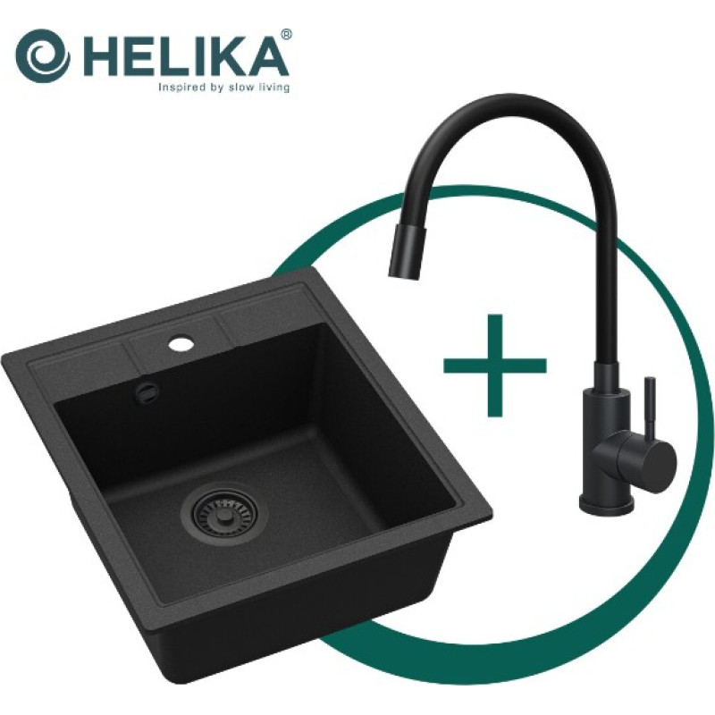 Helika Komplekt: k&ouml;&ouml;givalamu SQN100-601AQP+5543 MB, painduv segisti ja must sifon.