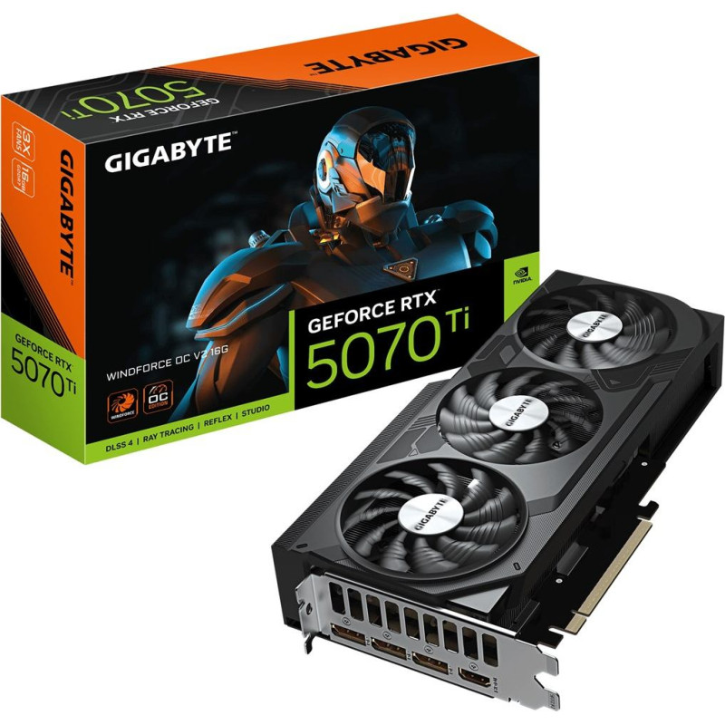 Gigabyte GeForce RTX 5070 Ti WINDFORCE OC V2 16G Graphics Card - 16GB GDDR6, 256bit, PCI-E 5.0, 2497 MHz Core Clock, 3 x DisplayPort, 1 x HDMI, GV-N507TWF3OCV2-16GD