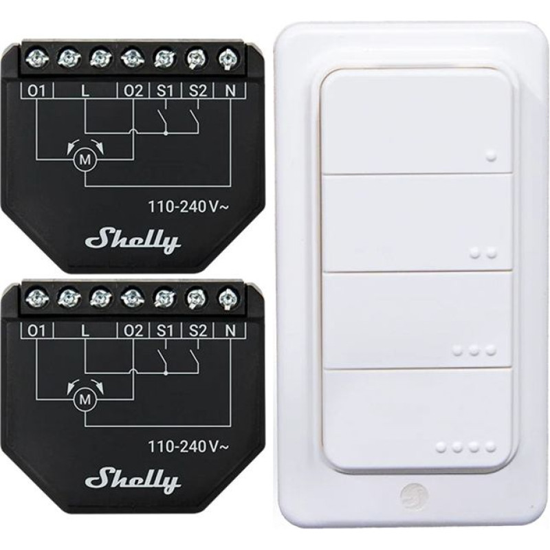 Shelly Set of 2 Blind/curtain WiFi controllers Shelly Shutter + BLU RC Button 4
