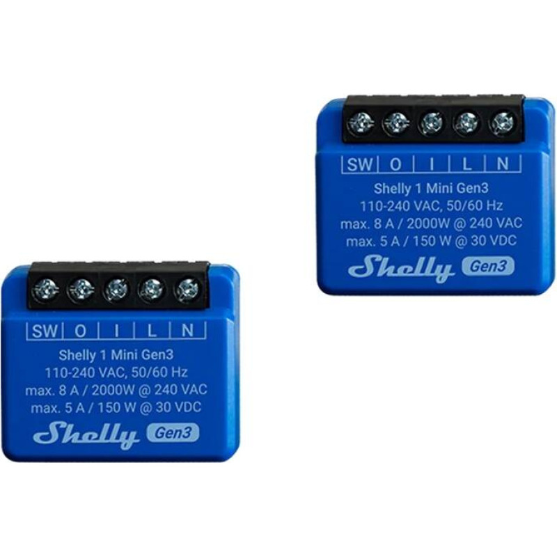 Shelly 1 Mini Gen3 Set of 2 Controllers, WiFi/Bluetooth