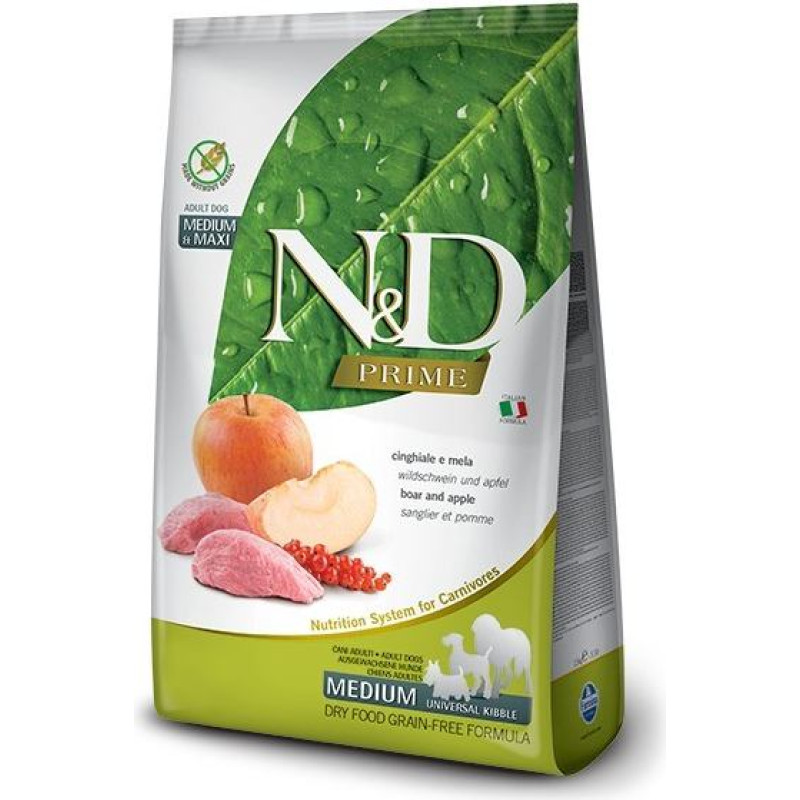 Farmina N&D PRIME DOG WILD BOAR AND APPLE ADULT MEDIUM & MAXI  12 kg