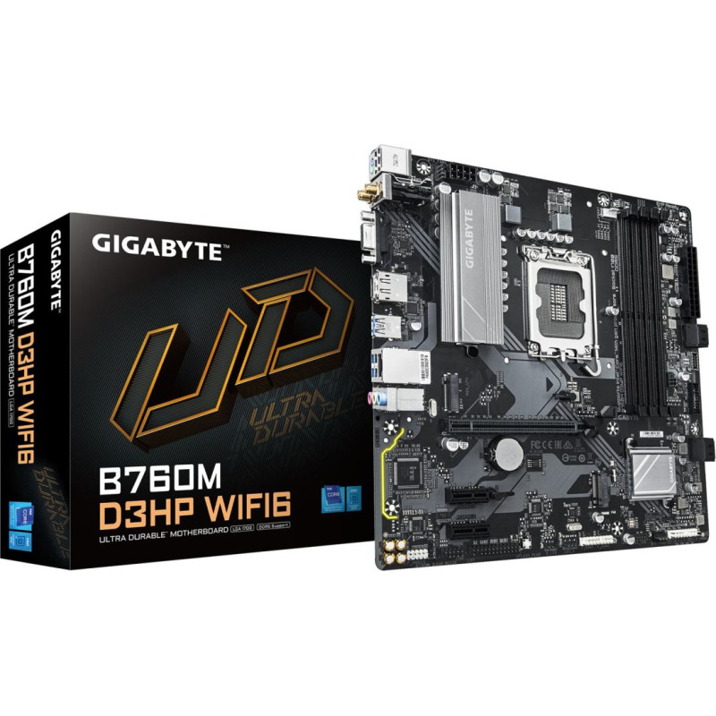 Gigabyte B760M D3HP WIFI6 Motherboard - Supports Intel Core 14th Gen CPUs, 4+1+1 Phases Digital VRM, up to 5600MHz DDR5, 2xPCIe 4.0 M.2, Wi-Fi 6, GbE LAN, USB 3.2 Gen1