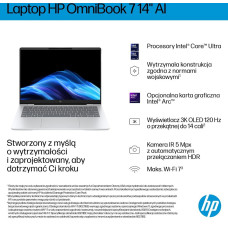 Hewlett-Packard HP OmniBook 7 AI 14-fr0221nw Ultra 5 225U 14"2K 300nits AG 16GB LPDDR5-5200 SSD512 Intel Graphics Cam 5 Mpx IR 68Wh Win11 Glacial Silver 2Y