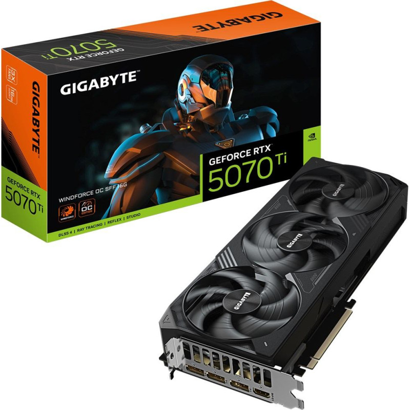 Gigabyte GeForce RTX 5070 Ti WINDFORCE OC SFF 16G Graphics Card - 16GB GDDR7, 256bit, PCI-E 5.0, 2497 MHz Core Clock, 3 x DP 2.1a, 1 x HDMI 2.1b, NVIDIA DLSS 4, GV-N507TWF3OC-16GD