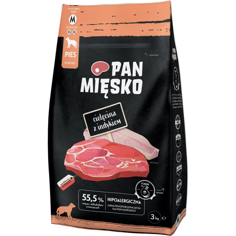 Pan Mięsko Mr. Meat Veal with Turkey M - dry dog ​​food - 3 kg