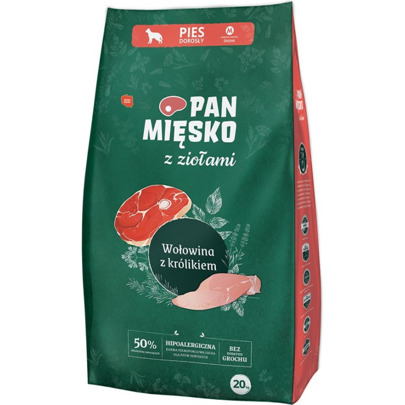 Pan Mięsko PAN MIĘSKO with herbs Beef with rabbit M - dry dog food - 20kg
