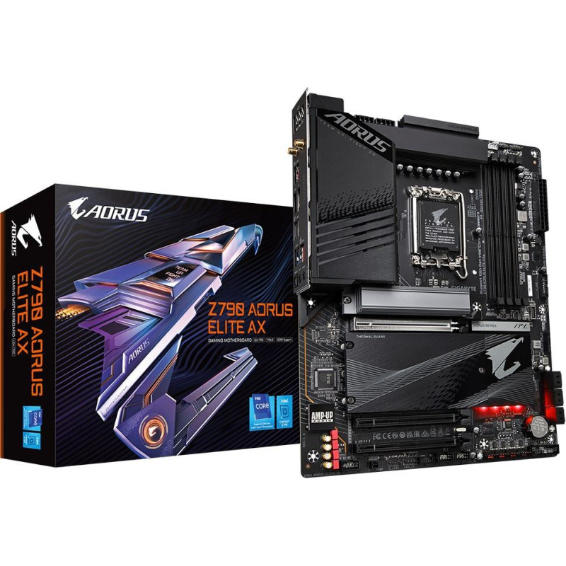 Gigabyte Z790 AORUS ELITE AX Motherboard - Supports Intel Core 14th CPUs, 16*+2+１ Phases Digital VRM, up to 7600MHz DDR5 (OC), 4xPCIe 4.0 M.2, Wi-Fi 6E, 2.5GbE LAN, USB 3.2 Gen 2x2