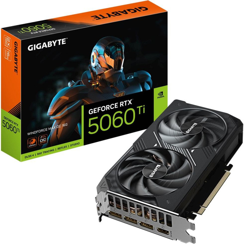 Gigabyte GeForce RTX 5060 Ti WINDFORCE MAX OC 16G Graphics Card - 16GB GDDR7, 128bit, PCI-E 5.0, 2587MHz Core Clock, 3 x DP, 1 x HDMI, NVIDIA DLSS 4, GV-N506TWF2MAX OC-16GD