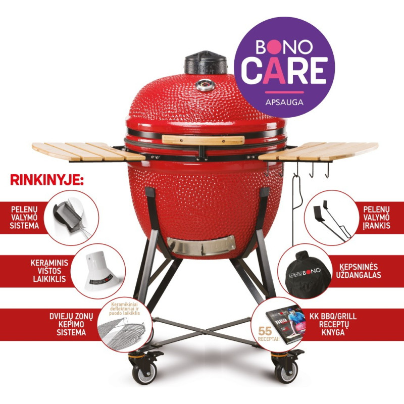 Kamado Grill Bono Grande Limited, punane, 62 cm.