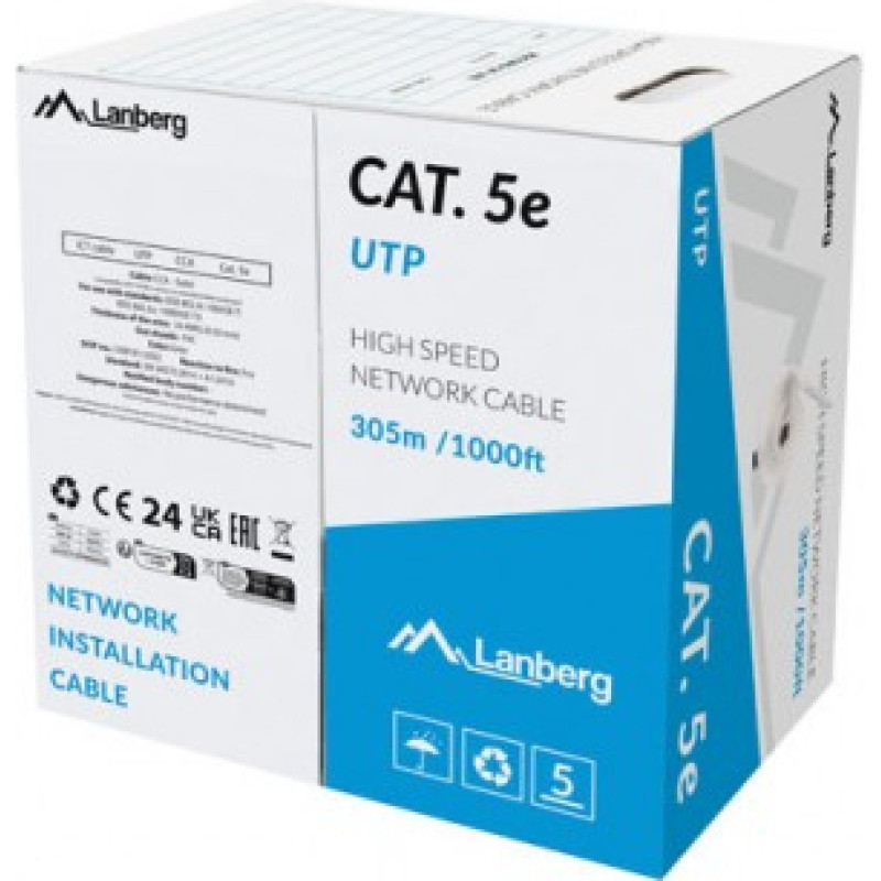 Lanberg UTP LAN cable CAT.5E 305M CCA wire gray fluke passed