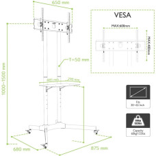 Techly Mobile stand LCD / LED 30-65cali, 60kg, adjustable