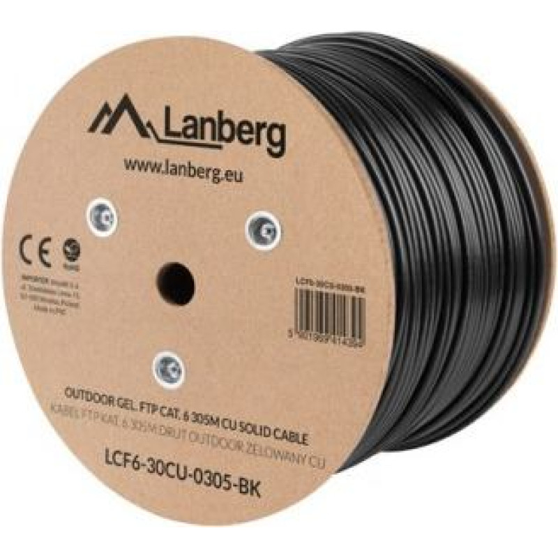 Lanberg Cable LAN FTP CAT-6 305M wire outdoor gel cu fluke, black