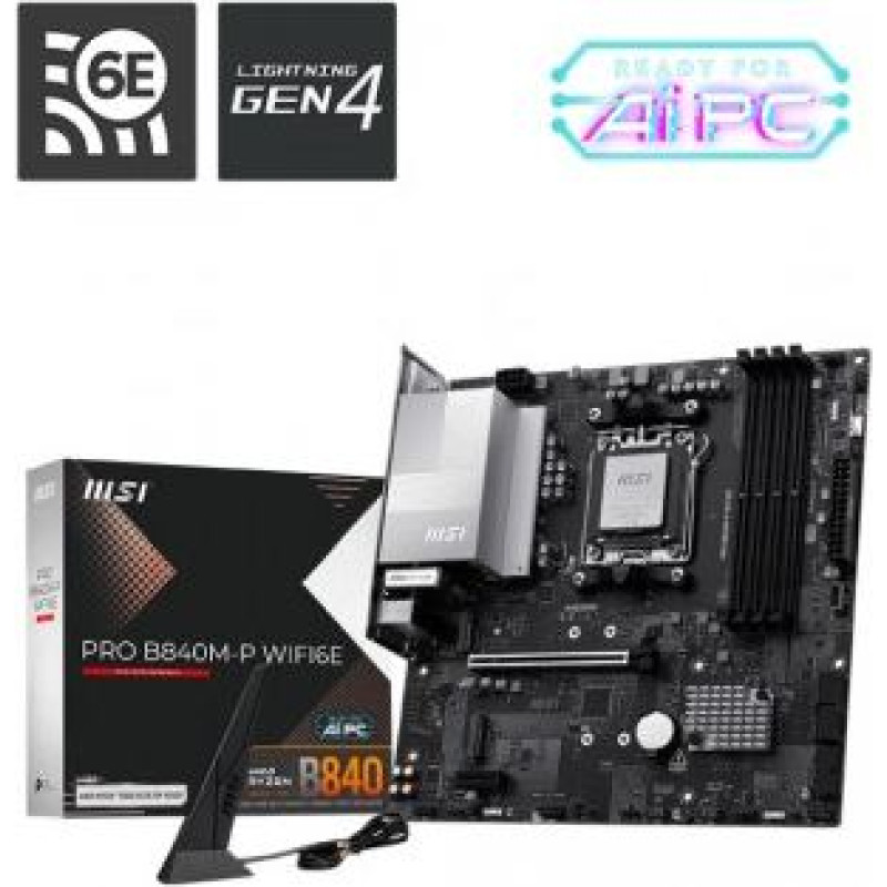 MSI Motherboard PRO B840M-P WIFI6E AM5 4DDR5 ATX