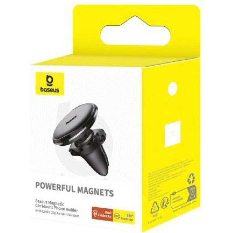 Baseus Car Mount Magnetic Car Phone Holder (Air Vent) 360 Degree with Cable clip, Black (C40141201113-00)