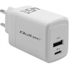 Qoltec GaN 45W charger 5V 20V 1.5A 3A,1xUSB C PD,1xUS
