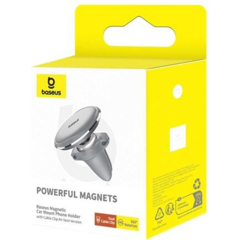 Baseus Car Mount Magnetic Car Phone Holder (Air Vent) 360 Degree with Cable clip, Silver (C40141201S13-00)