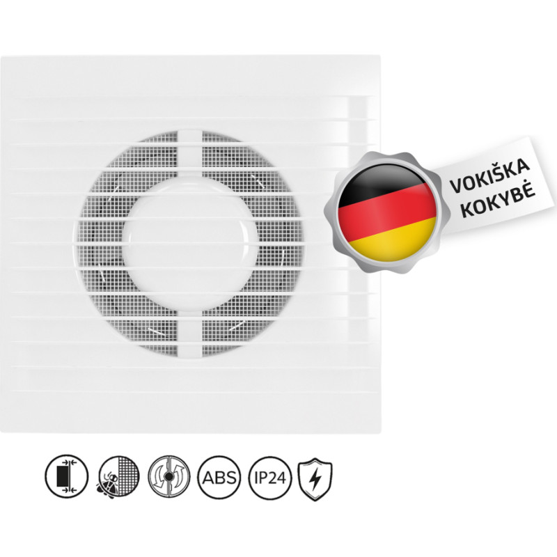 Vlano Vonios kambario ventiliatorius Vlano E 100 S (paprasta komplektacija) 100 mm