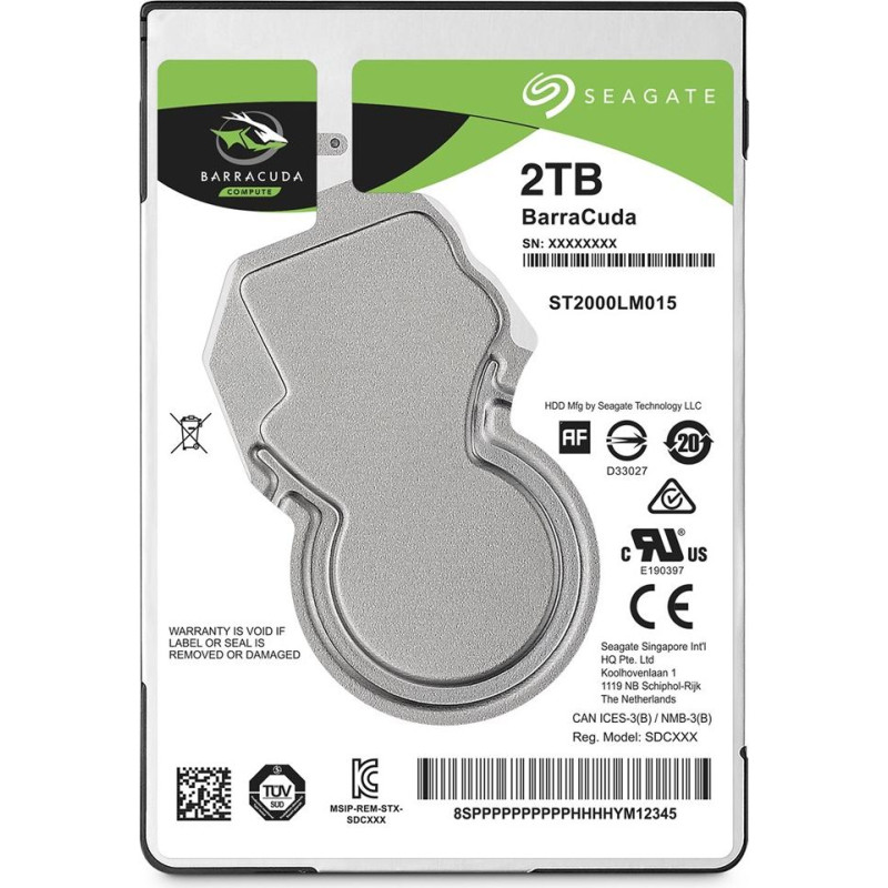 Seagate BarraCuda internal hard drive 2 TB 5400 RPM 128 MB 2.5" Serial ATA III (ST2000LM015)
