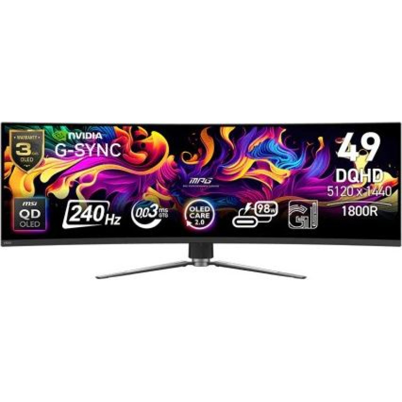 MSI Monitor MPG 491CQPX QD-OLED LED/QD-LED/Curved/240Hz/49 inches/Black