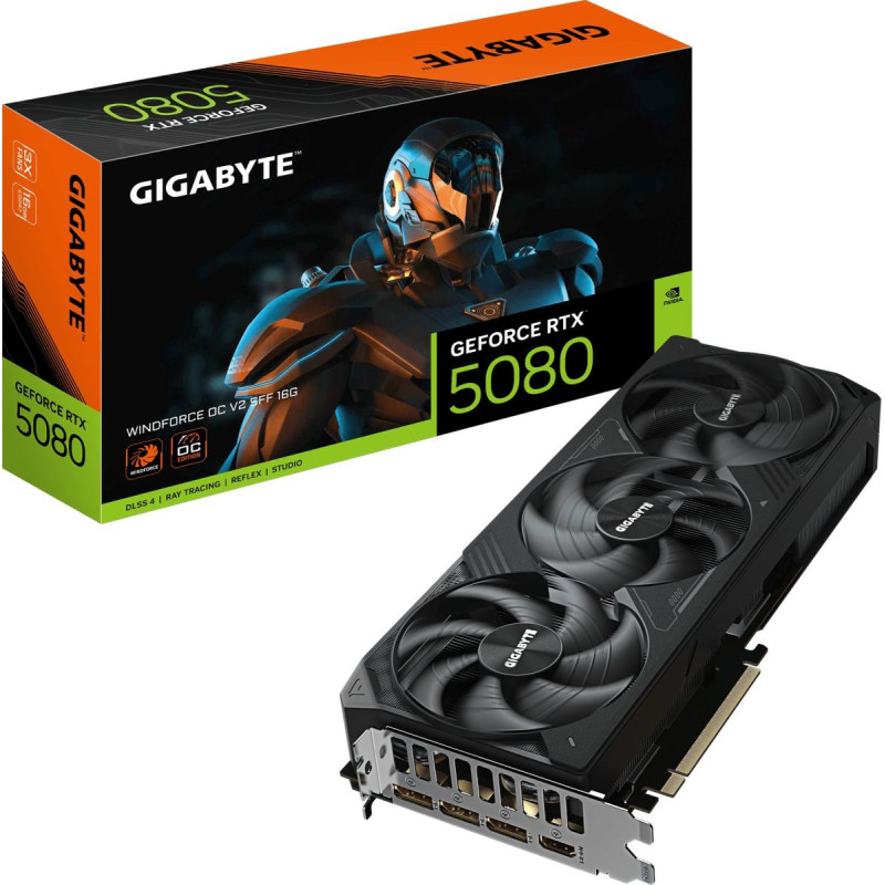 Gigabyte Karta graficzna Gigabyte GeForce RTX 5080 Windforce OC V2 SFF 16GB GDDR7 DLSS4 (GV-N5080WF3OCV2-16GD)