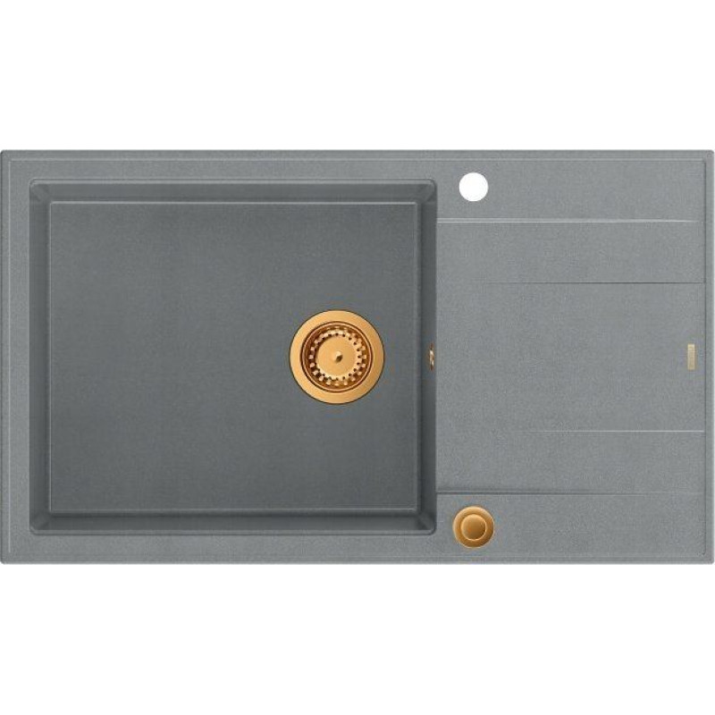 Graniteq Zlewozmywak GraniteQ EVAN 136 XL GraniteQ zlewozmywak z syfonem Push To Open 1-komorowy z/o (860x500x210, kom. 420x490) silver stone / elementy miedziane