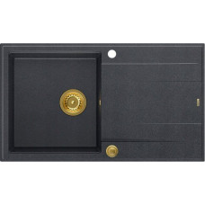 Graniteq Zlewozmywak GraniteQ EVAN 111 GraniteQ zlewozmywak z syfonem Push 2 Open 1-komorowy z/o (860x500x210) black diamond / elementy złote