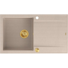 Graniteq EVAN 111 GraniteQ zlewozmywak z syfonem Push 2 Open 1-komorowy z/o (860x500x210) pearl beige / elementy złote
