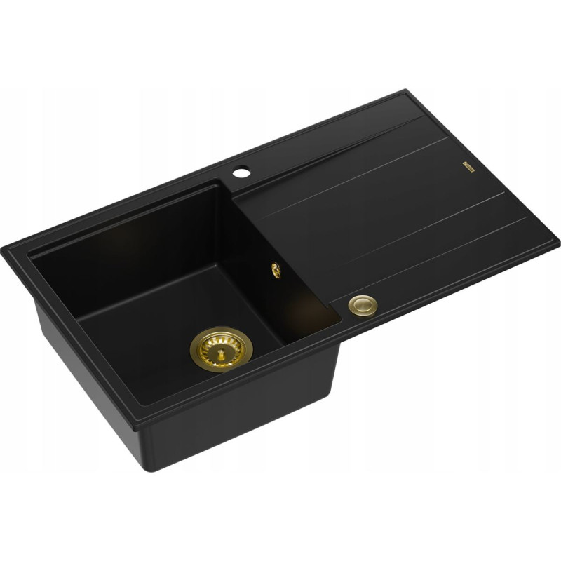 Graniteq Zlewozmywak GraniteQ EVAN 111 GraniteQ zlewozmywak z syfonem Push 2 Open 1-komorowy z/o (860x500x210) pure carbon / elementy złote