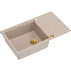 Graniteq EVAN 136 XL GraniteQ zlewozmywak z syfonem Push To Open 1-komorowy z/o (860x500x210, kom. 420x490) pearl beige / elementy złote