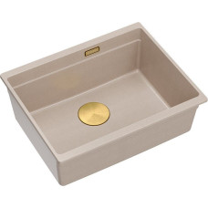 Graniteq Zlewozmywak GraniteQ LOGAN 100 zlewozmywak pearl beige 56x45x21,5 cm 1-komorowy podwieszany z syfonem manualnym złoty+zestaw 2 noży Fiskars