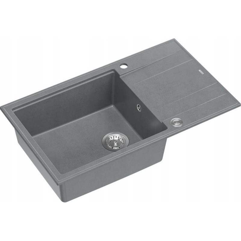 Graniteq Zlewozmywak GraniteQ EVAN 136 XL zlewozmywak z syfonem Push To Open 1-komorowy z/o (860x500x210, kom. 420x490) silver stone / elementy stalowe