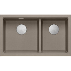 Graniteq QUADRON | LOGAN 120 | granitowy zlewozmywak kuchenny SOFT TAUPE + STAL | wymiar: 76 x 45 x 23,5 cm | 2-komorowy podwieszany | podbudowa szafki od: 80 cm