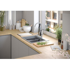 Graniteq Zlewozmywak GraniteQ KURT 110 WORKSTATION zlewozmywak granitowy silver stone 1-komorowy z/o (59,5x50x21,5) z syfonem i dozownik + Qmata + deska + wkładka ociekowa+zestaw noży Fiskars
