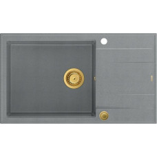 Graniteq Zlewozmywak GraniteQ EVAN 136 XL GraniteQ zlewozmywak z syfonem Push To Open 1-komorowy z/o (860x500x210, kom. 420x490) silver stone / elementy złote