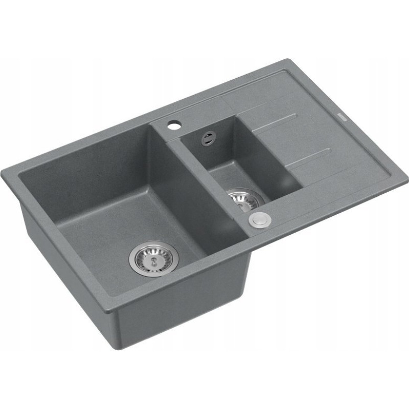 Graniteq Zlewozmywak GraniteQ MORGAN 156 zlewozmywak silver stone z syfonem Push To Open okrągły 1,5-komorowy z/o / stal szlachetna