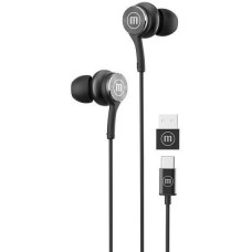 Maxell XC1 USB-C wired headphones with USB-A adapter black