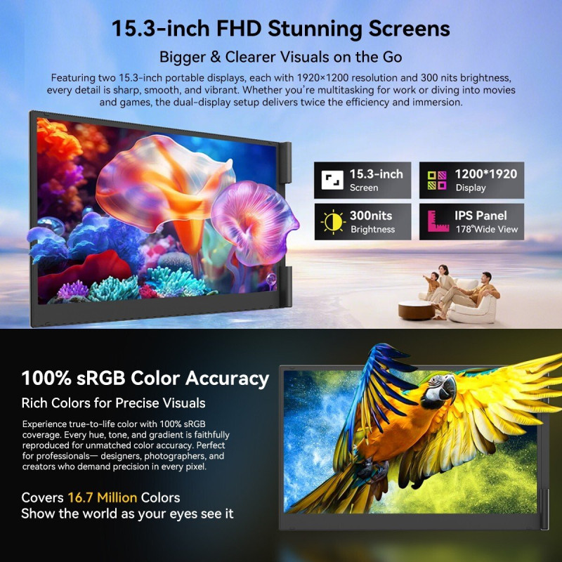 Blackview Monitor Blackview Monitor Blackview 15,3'' przenośny podw&oacute;jny DCM8